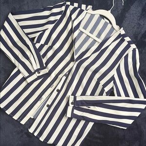 52# Navy and White Striped Button-Up Shirt